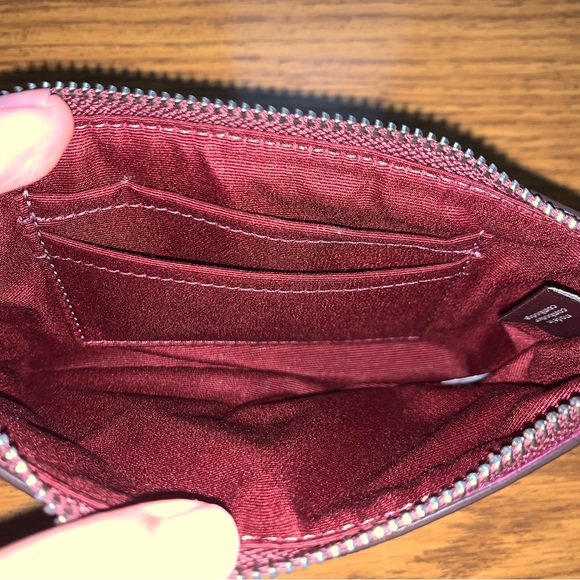 Coach Corner Zip Wristlet Wine Glitter Signature Leather - Picture 5 of 12